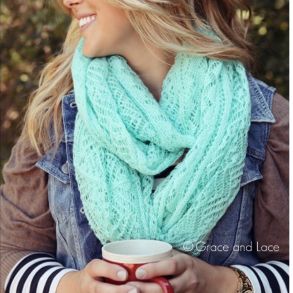 Grace and Lace Infinity Knit Scarf Mint
